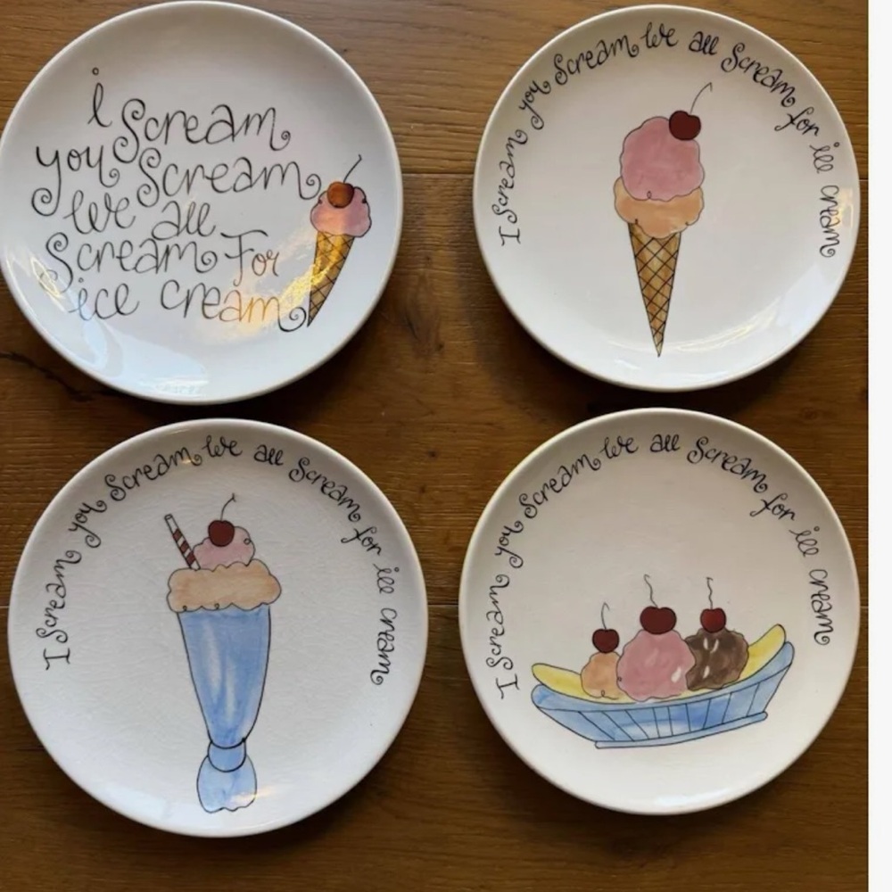 Pottery Barn Ice Cream design Dessert Plate~~ Set of 4